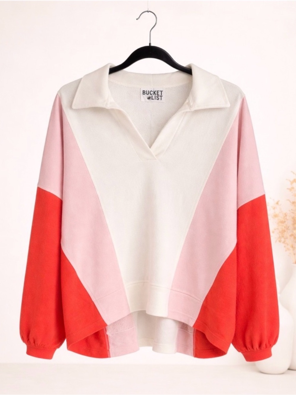 BUCKETLIST Color block Collared V- Neck Sweater - Picture 2 of 3